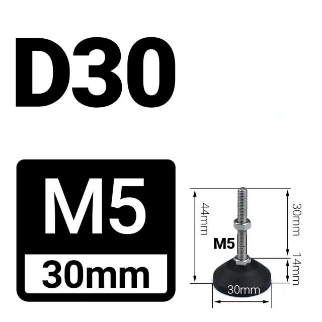 Almofada de Aço Inoxidável Ajustável com Base Giratória para Nivelamento de Móveis - 4 Peças, Tipo Rosca M5/M6, Diâmetro 30mm