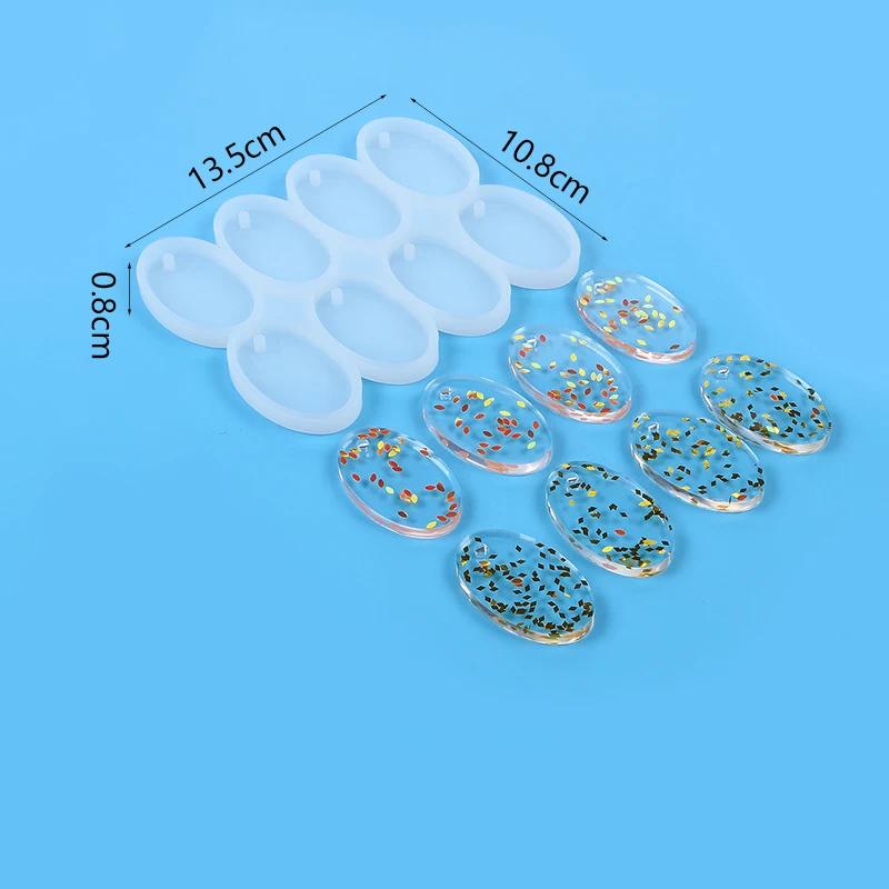 8/12 pçs redondo oval pingentes resina molde diy cristal epóxi brinco encantos molde de silicone para fazer jóias chaveiro tag fundição - Image 1