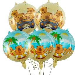 5 pçs dos desenhos animados capivara filme de alumínio balão conjunto bonito kapibala crianças festa aniversário decorações suprimentos chá de bebê ar globos - Image 4