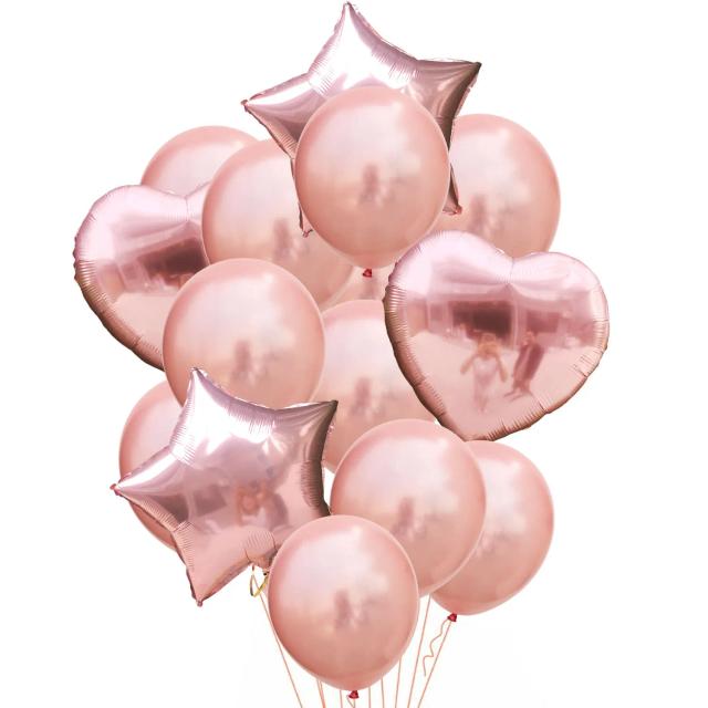 Balão Multi-Confete Rosé Gold com 14 Unidades para Aniversários e Chás de Bebê Masculinos e Femininos