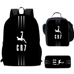 Mochila escolar dos desenhos animados para criança, saco de lápis, lancheira, futebol-estrelas, melhor presente para meninos e meninas, C-CR7 - Image 1