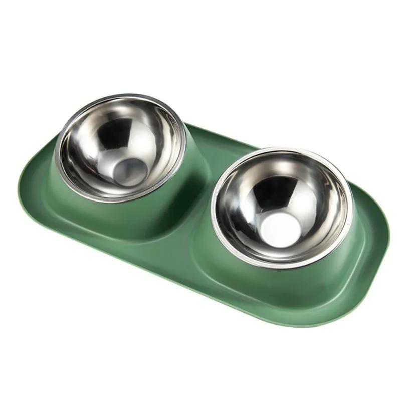 Tigela de gato dupla de aço inoxidável Recipiente de comida para cães Base antiderrapante Alimentador de água para animais de estimação Guarda de segurança de inclinação - Image 1