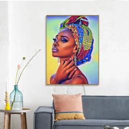Huacan-pintura a óleo de mulher africana sobre tela, presente de arte pintados à mão, fotos diy por número, kits figura menina, decoração - Image 3