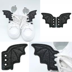 1 par de asas de sapato de morcego brilhante bordado diy decorações de charme para tênis roupas cadarços punk acessório de presente de halloween - Image 3