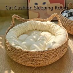 Handmade Rattan Woven Cat Litter, Tapete Removível, Lavável, Prático, Manter Quente, Especial, Pet Store, Acessórios, 4 Estações - Image 4