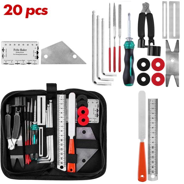 Kit Completo de Ferramentas para Manutenção de Guitarras e Instrumentos Musicais com Acessórios para Ukulele e Baixo, Várias Opções de 16 a 74 Peças