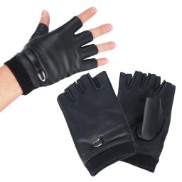 Luvas sem dedos de couro PU masculino, botão sólido, quente, meio dedo, dirigindo, equitação - Image 2