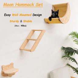 Madeira maciça Gato Prateleira Parede Hammock, Escalada Prateleiras, Lua Em Forma e Poleiros Escada, Mobiliário Atividade Interior - Image 2
