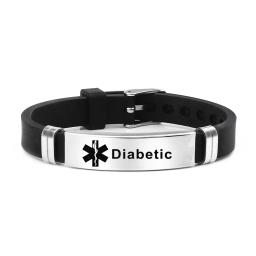 Pulseira de alerta médico gravável em aço inoxidável para homens e mulheres, jóias de silicone, diabetes, epilepsia, depressão, alergia - Image 4