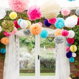 Papel branco azul lanternas tecido festa flor bola decoração pompons de papel casamento decorativo chá de fraldas aniversário decoração do favor - Image 5