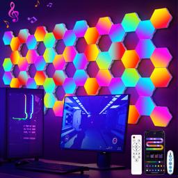Hexagonal hexagonal luzes LED para quarto, parede painel RGB, Smart App, Modular Gaming Lights, Night Light, música Sync, favo de mel, 20, 12, 8, 3 Pack - Image 1