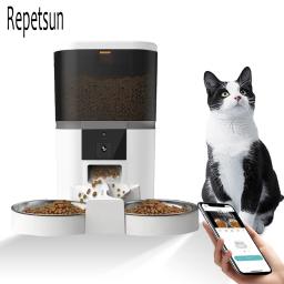 Alimentador automático Pet com câmera HD, Cat e Dog Food Dispenser, Adequado para dois animais de estimação, Alimentação Remota, 4L - Image 1