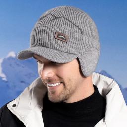 Gorros masculinos com viseira para o calor, protetores de orelha de malha de inverno, forrado de lã grossa, boné de beisebol de esqui, inverno, equitação ao ar livre - Image 2