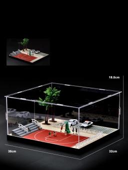 1:64 escala quadra de basquete ao ar livre garagem estacionamento cena em miniatura diy casa decoração com luzes hobby presente coleção - Image 1
