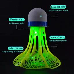 Petecas de badminton que brilham no escuro, 6 peças, à prova de vento, led, bolas de treinamento noturno, penas de plástico inquebráveis, bolas de nylon - Image 2