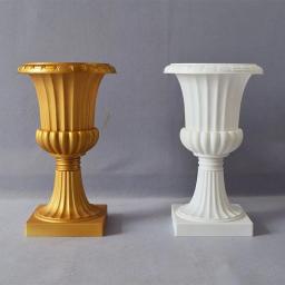 Plástico dourado tamanho grande vasos, festa decorar enfeites, celebração do casamento, fotografia, suporte de fundo original, dourado - Image 1