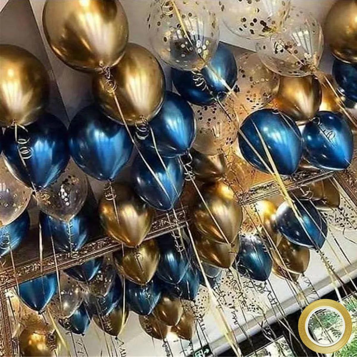 18 pçs misturado azul ouro metálico cromo confetes balões de látex menino homem festa de aniversário decoração do chuveiro do bebê - Image 1