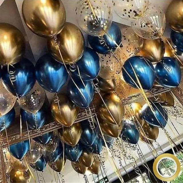 Conjunto de 18 Balões de Látex Metálicos Azul e Ouro para Festa de Aniversário e Chá de Bebê Masculino