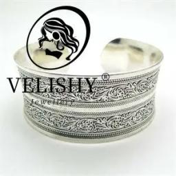1pcs feminino vintage pulseiras ampla sorte impressão de flores tibet prata chapeado totem manguito pulseiras pulseiras - Image 2