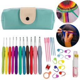 Ganchos coloridos de crochê com estojo, Kit de agulhas de tricô, alça ergonômica, presentes para mamãe e vovó - Image 1