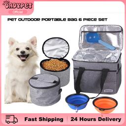 Saco de comida de cachorro multifuncional portátil, armazenamento de viagem para animais, lanche, mochila transportadora gato, suprimentos conjunto com tigela dobrável e colher - Image 1