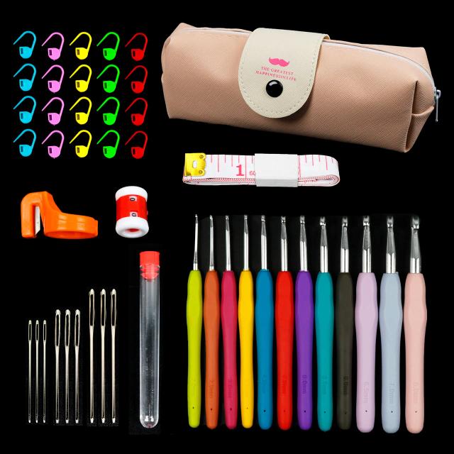 Kit Completo de Ganchos de Crochê com Saco de Armazenamento e Ferramentas para Tricô e Tecer - 37 ou 45 Peças