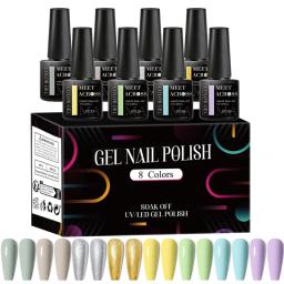 MEET ACROSS 8 Pçs/set Gel Fluorescente Esmalte Verão Primavera Colorido Laser Glitter Nail Art Gel Verniz Manicure Para Unhas - Image 5