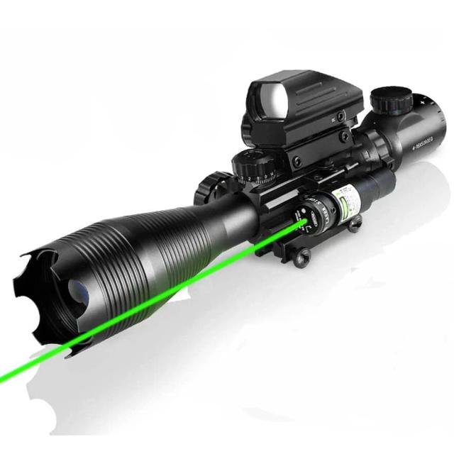 Riflescope Tático 3 em 1 com Mira Laser, Telêmetro Óptico e Ponto Vermelho - 4-16x50EG para Montagem em Trilho de 22mm