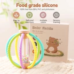 Silicone arco-íris ampulheta música chocalho, Montessori bebê chuva vara, brinquedo educativo, áudio sensorial educação, Kid presente - Image 2