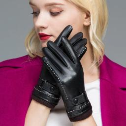 Luvas Táticas de Couro PU feminino, Luvas de Condução, Preto, Luxuoso, Manter Quente, Ao ar livre, Esportes, Ao ar livre, Quente, Inverno, Outono - Image 1
