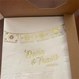 Guardanapos personalizados de coquetel, Banner de papel Picado, Decoração para casamento e festa, Guardanapos Fiesta Foil, 50Pcs - Image 3