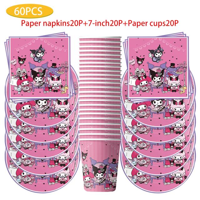 Conjunto de Decoração para Festa Infantil MINISO-Kulomi com Talheres, Guardanapos e Copos - Celebre Aniversários e Festivais com Estilo