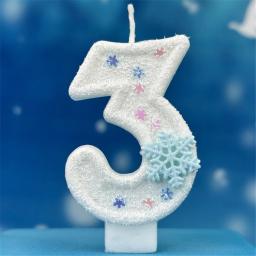 Velas de aniversário do tema do floco de neve para bolo, velas número 1, branco, dígito 0-9, enfeite do bolo de vela com lantejoulas, Natal - Image 4