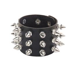 Pulseira de couro punk para homens e mulheres, bracelete rebite, pulseira de couro preto ajustável com joias cravejadas de metal, anos 90 - Image 4