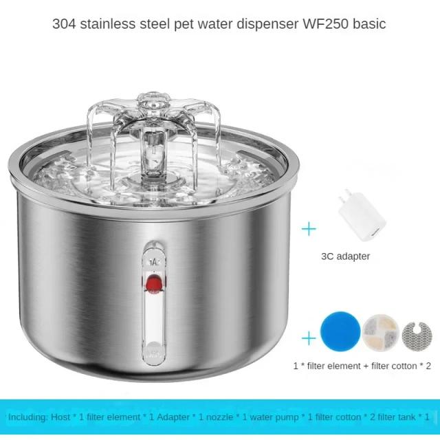 Dispensador de água inteligente automático em aço inoxidável para cães e gatos - 2L de água potável