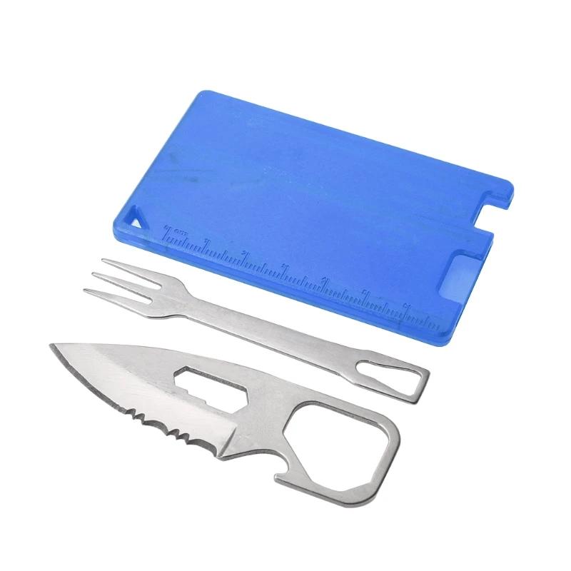 Camping Churrasco Faca e Garfo Segurança, Primeira ferramenta multifunções ao ar livre Cartão de Sobrevivência, Bife Talheres, Primeira carta - Image 1