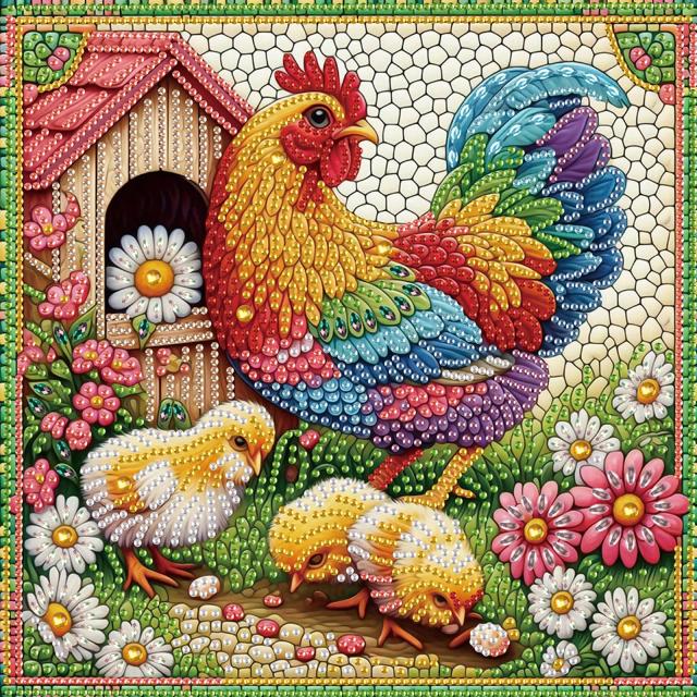 Galo e Flor Kits de Pintura em Diamante 5D com Formato Especial para Iniciantes, Decoração de Parede e Presentes Criativos