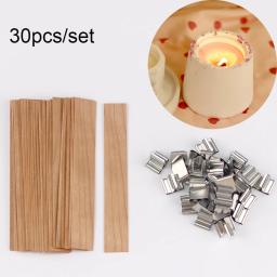 Pavios De Vela De Madeira Natural com Clip Base, Artesanato De Velas De Madeira, Cera De Parafina De Soja, Smokeless Making Supplies, 30Pcs - Image 1