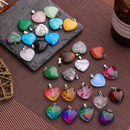 10 pçs pedra natural cristal coração pingentes requintado jóias acessórios em cores misturadas pedras de cura de cristal para jóias diy - Image 6