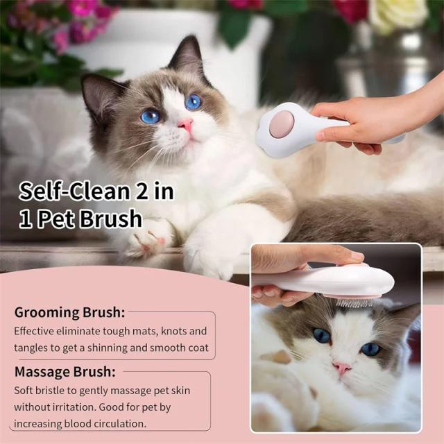 Kit de Escova para Remoção de Pelos de Gato e Cão com Botão de Liberação para Grooming Eficiente
