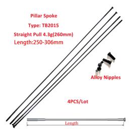 4 pçs/lote Pilar TB2015 Bicicleta Raio FG14 2.0mm 0.0166g/mm tração reta Triplo Butted Aço Inoxidável Preto 250-306mm Liga Mamilo - Image 1