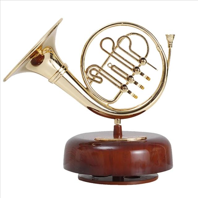 Trompa Francesa Clássica Musical com Caixa de Música Giratória em Latão - Miniatura Artística e Encantadora