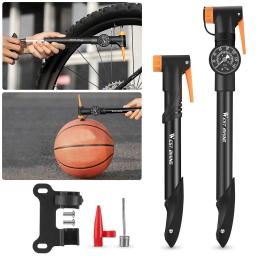 Bomba de mão multifunções com medidor Inflator de ar de bicicleta Cabeça giratória portátil Bomba de basquete para bicicleta 360 graus - Image 1