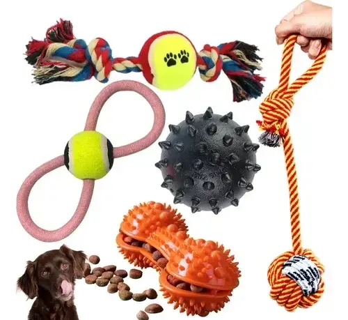 Brinquedo Interativo para Cães Pet Bone Rope - Ossos Squeaky e Molar para Cães de Pequeno e Grande Porte - Kit com 5 Suprimentos para Pugs e Filhotes