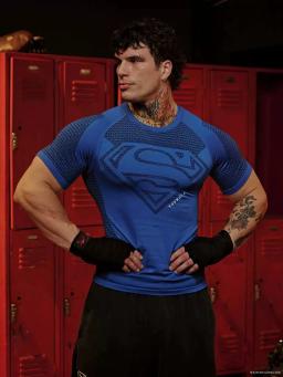 2025 camiseta de compressão de fitness masculina apertado elástico superior esportes ciclismo roupas de fitness superman treinamento corrida secagem rápida br - Image 6