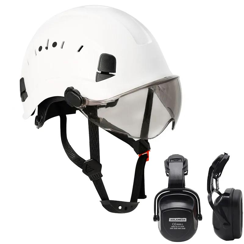 Capacete de segurança com viseira e earmuff kit capacete para escalada ao ar livre proteção industrial resgate exploração caverna - Image 1