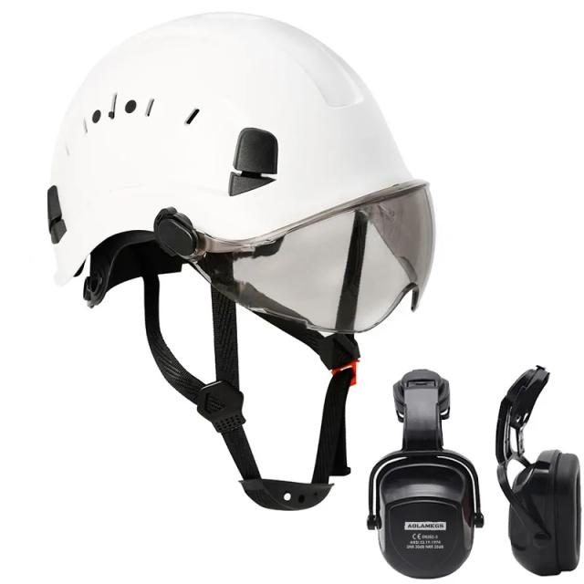 Capacete de Segurança com Viseira e Earmuffs para Escalada, Resgate e Exploração Industrial de Cavernas