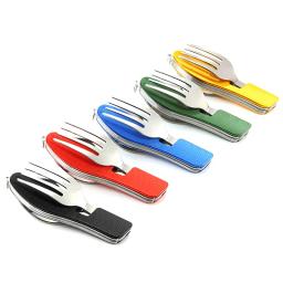 4 em 1 conjunto de utensílios de mesa acampamento ao ar livre cozinhar suprimentos colher aço inoxidável dobrável kits de bolso casa piquenique caminhadas ferramentas viagem - Image 2