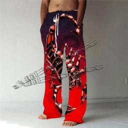 Calças masculinas calças retas escorpião 3d impresso elástico cordão design bolso frontal praia animal gráfico calças yk2 moto - Image 2