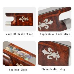 Bowork artesanal de alta polonês 4/4 tamanho arco violino snakewood sapo premium fleur de lis sapo para violino arcos fabricante luthier suprimentos - Image 2